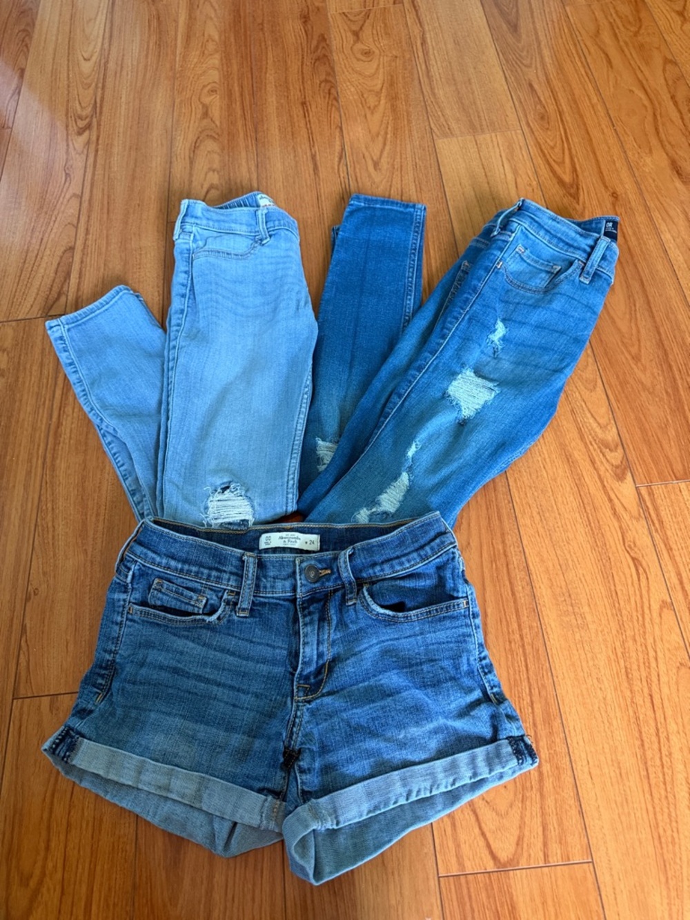 abercrombie kids Blue Denim Skinny Jeans Trio with Rolled Shorts